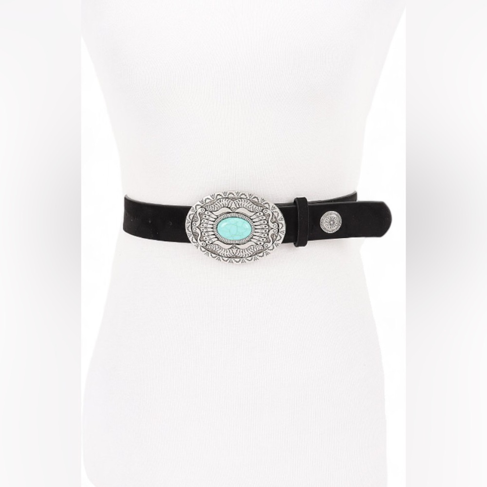 Black & Turquoise Concho Skinny Statement Belt